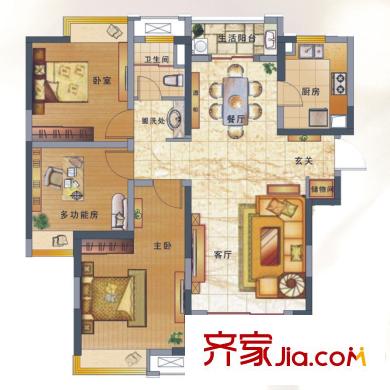 綠地新都會(huì)戶型圖4號(hào)樓和5號(hào)樓高層B戶型 3室2廳1衛(wèi)1廚