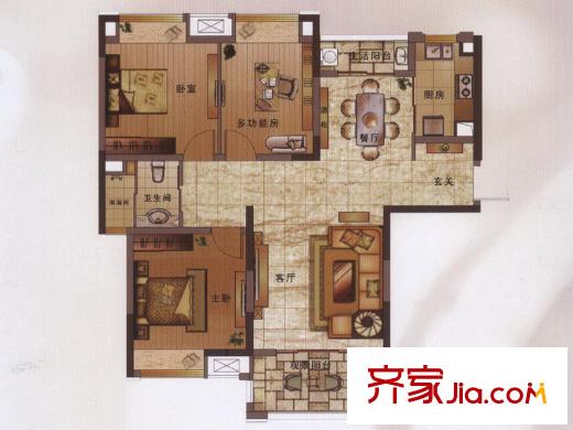綠地新都會(huì)戶型圖闊景高層11#樓G戶型 3室2廳1衛(wèi)1廚