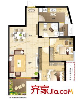 偉夢清水灣戶型圖二期湖心島高層奇數(shù)層F戶型 2室2廳1衛(wèi)1廚