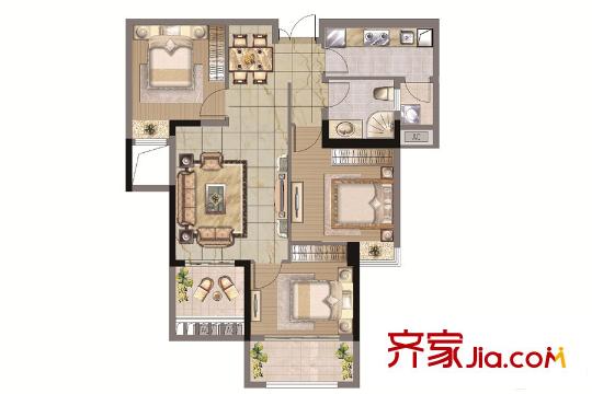 中央香榭49#高層中間戶 3室2廳1衛(wèi)1廚