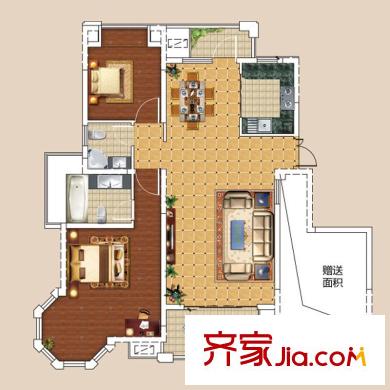 幸福時光“濱河一品”西區(qū)高層房源B戶型 2室2廳2衛(wèi)1廚