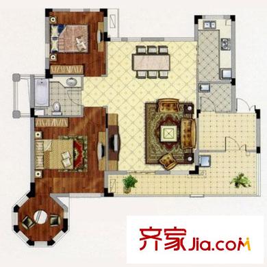 幸福時光（一期，售完）D-F6戶型 2房2廳1衛(wèi)1廚 86平方米 2室2廳1衛(wèi)1廚