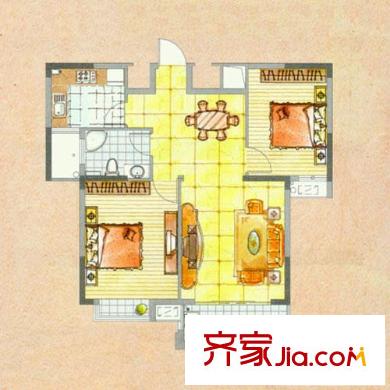 幸福時光（一期，售完）H戶型 2房2廳1衛(wèi)1廚 84平方米 2室2廳1衛(wèi)1廚