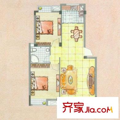 幸福時光（一期，售完）A2戶型 2房2廳1衛(wèi)1廚 82平方米 2室2廳1衛(wèi)1廚