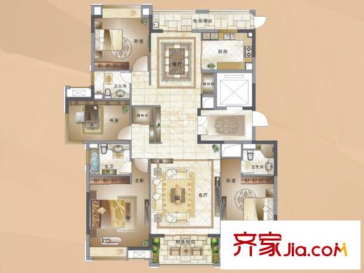 綠地新都會(huì)戶型圖9#、10#精裝樓王戶型 4室3廳3衛(wèi)1廚