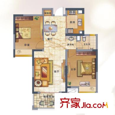 綠地新都會(huì)戶型圖攬湖高層8#樓A戶型 2室2廳1衛(wèi)1廚