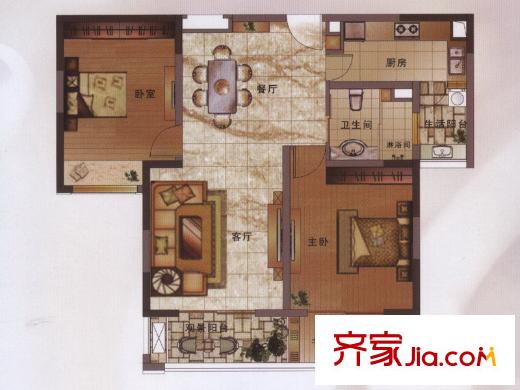 綠地新都會(huì)戶型圖闊景高層11#樓F戶型 2室2廳1衛(wèi)1廚