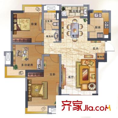 綠地新都會(huì)戶型圖4號(hào)樓、5號(hào)樓高層C戶型 3室2廳1衛(wèi)1廚