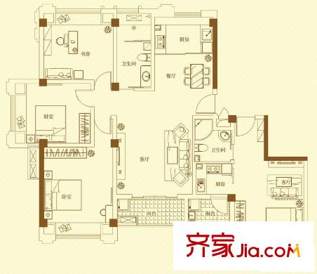 名門世家戶型圖二期小高層C1組合戶型 