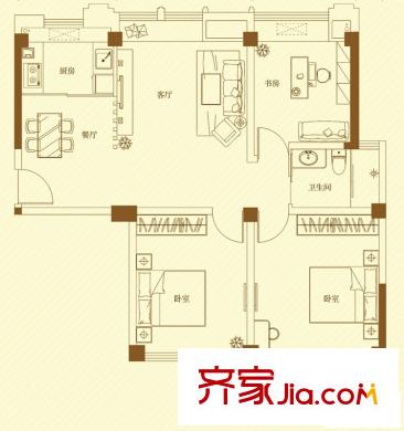 名門世家戶型圖二期小高層B3戶型三房 3室2廳1衛(wèi)1廚