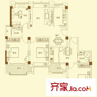 名門世家戶型圖二期小高層C3組合戶型 