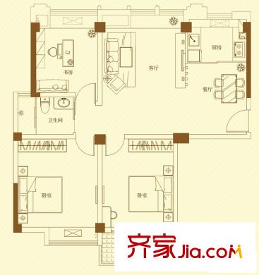 名門世家戶型圖二期小高層B1戶型三房 3室2廳1衛(wèi)1廚