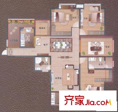 偉夢清水灣戶型圖二期1、2、3號樓B戶型 3室2廳2衛(wèi)1廚