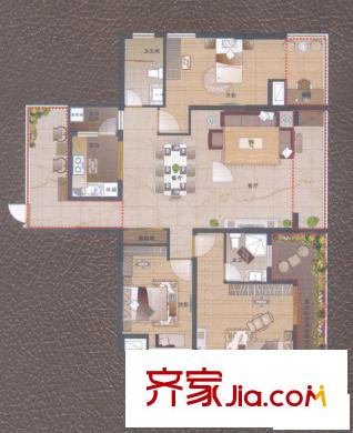 偉夢清水灣戶型圖二期4、5號樓E戶型 3室2廳2衛(wèi)1廚
