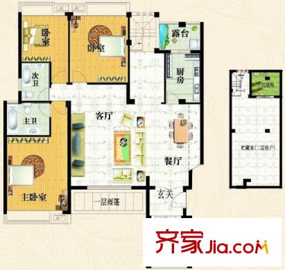 偉夢清水灣戶型圖燈火闌珊戶型 3室2廳2衛(wèi)1廚