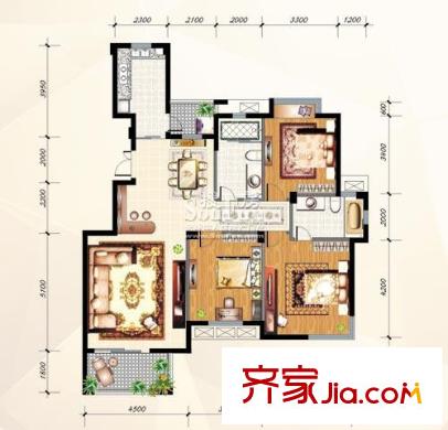 九里象湖城戶(hù)型圖水晶島H-3戶(hù)型 軒逸華府 3房2廳2衛(wèi) 133平米 3室2廳2衛(wèi)1廚
