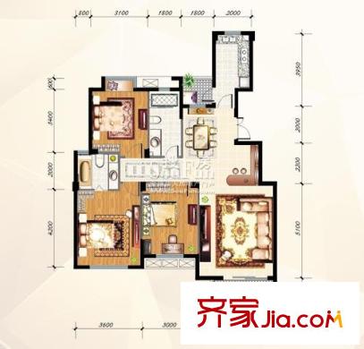九里象湖城戶(hù)型圖水晶島H-2戶(hù)型 沁芳雅居 3房2廳2衛(wèi) 122平米 3室2廳2衛(wèi)1廚