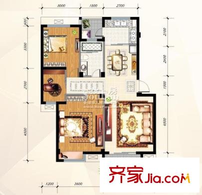 九里象湖城戶(hù)型圖水晶島D-1戶(hù)型 魅力小筑 3房2廳1衛(wèi) 90平米 3室2廳1衛(wèi)1廚