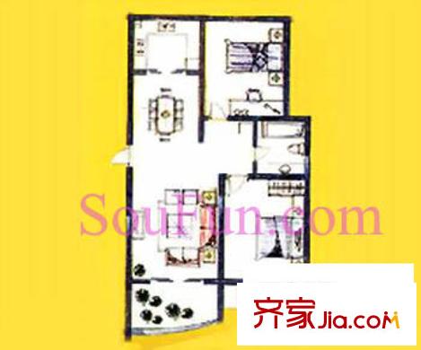 优空间户型图2室2厅1卫1厨