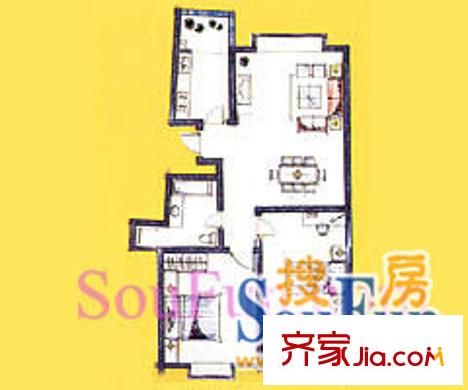 优空间户型图2室2厅1卫1厨