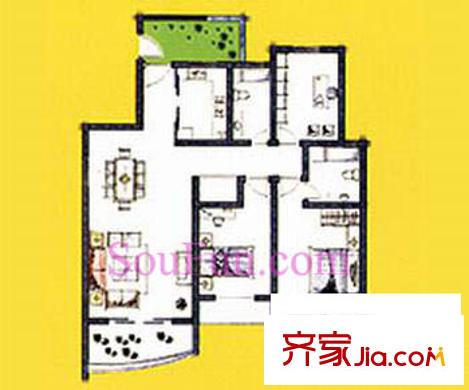 优空间户型图3室2厅2卫1厨