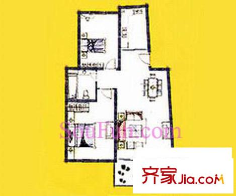 优空间户型图2室2厅1卫1厨