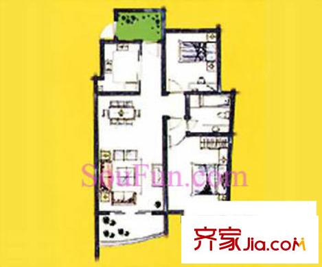 优空间户型图2室2厅1卫1厨