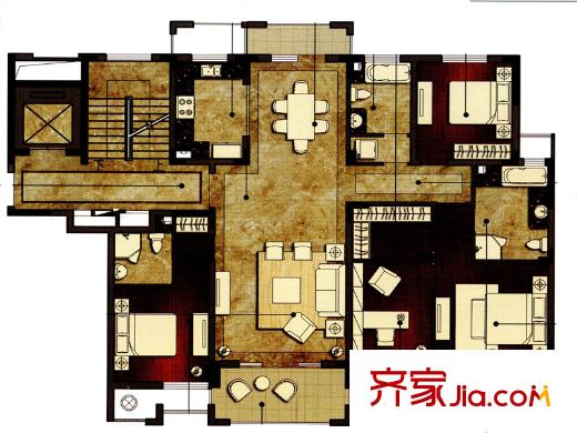 洛城・中央御景户型图 3室2厅3卫1厨
