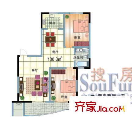 前洲商贸财富中心户型图E 2室2厅1卫