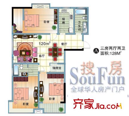 前洲商贸财富中心户型图A 3室2厅2卫
