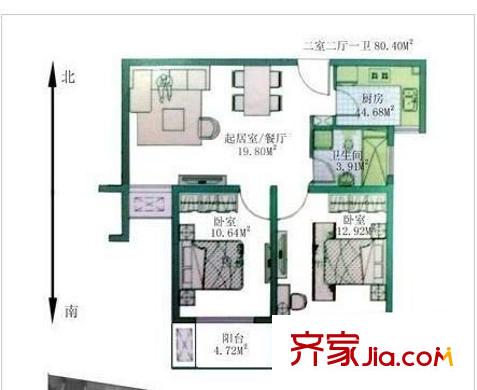 古运五爱苑户型图2室 户型图 2室2厅1卫1厨