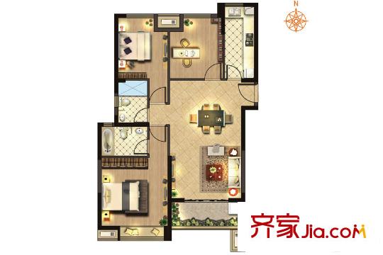 亿丰・锦瑟B2户型 3室2厅2卫1厨
