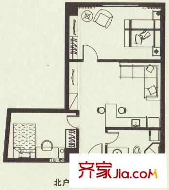 梅里新街口户型图北户型 1室1厅1卫