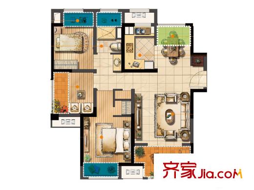无锡圆融广场B户型 3室2厅1卫1厨