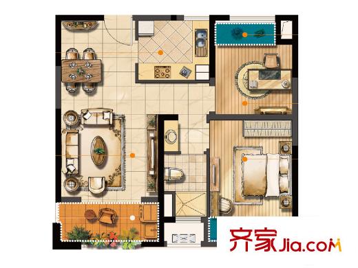 无锡圆融广场A户型 2室2厅1卫1厨