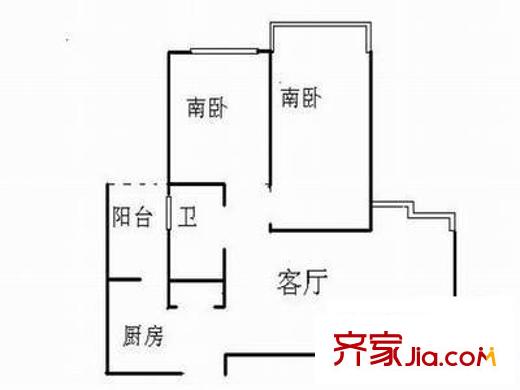 广丰市政家舍户型图2室 户型图 2室1卫1厨