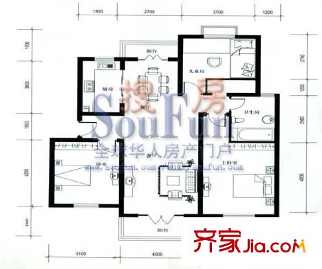 书香桃苑户型图3室2厅1卫