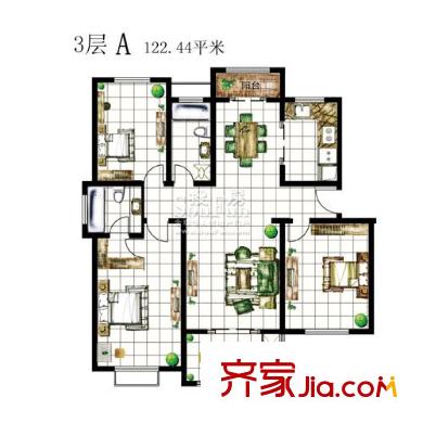悦欣庭苑户型图4.5.6-3A 3室2厅2卫