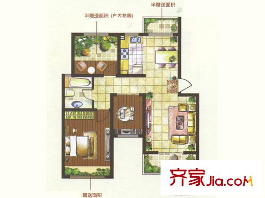 金世湾户型图I1-I4户型(多层) 3室2厅1卫1厨