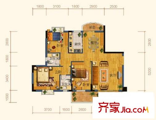 新桥花园 3室 户型图