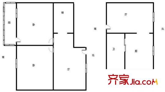 大庄新村户型图2室 户型图 2室1厅1卫1厨