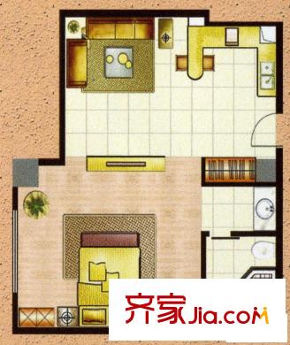 名爵大厦户型图经典卡洛空间F户型 1室1厅1卫