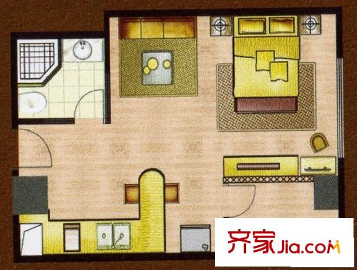 名爵大厦户型图浪漫温莎空间C户型 1室1厅1卫
