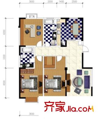 唐明园户型图3室 户型图 3室1厅1卫1厨