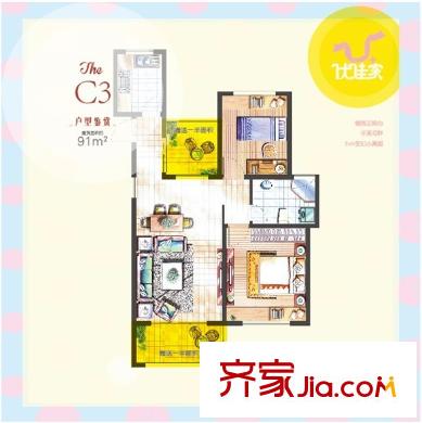 优佳家户型图C3 户型:约91平方米