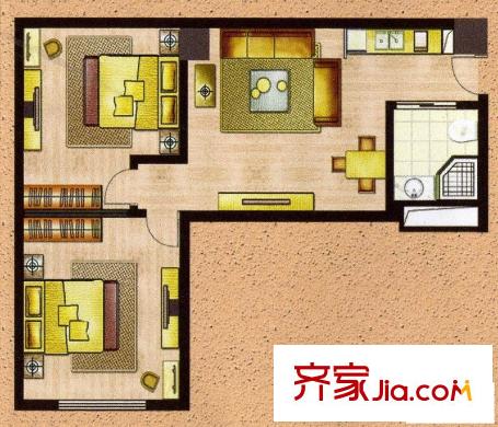 名爵大厦户型图多彩米兰空间E户型 2室1厅1卫