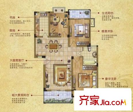 唐明园户型图3室 户型图 3室1厅1卫1厨