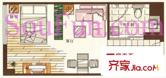 金凤凰商务公寓户型图C户型 1室1厅1卫1厨