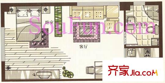 金凤凰商务公寓户型图D户型 1室1厅1卫1厨