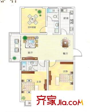 华夏太阳城二期户型图D户型 3室2厅2卫